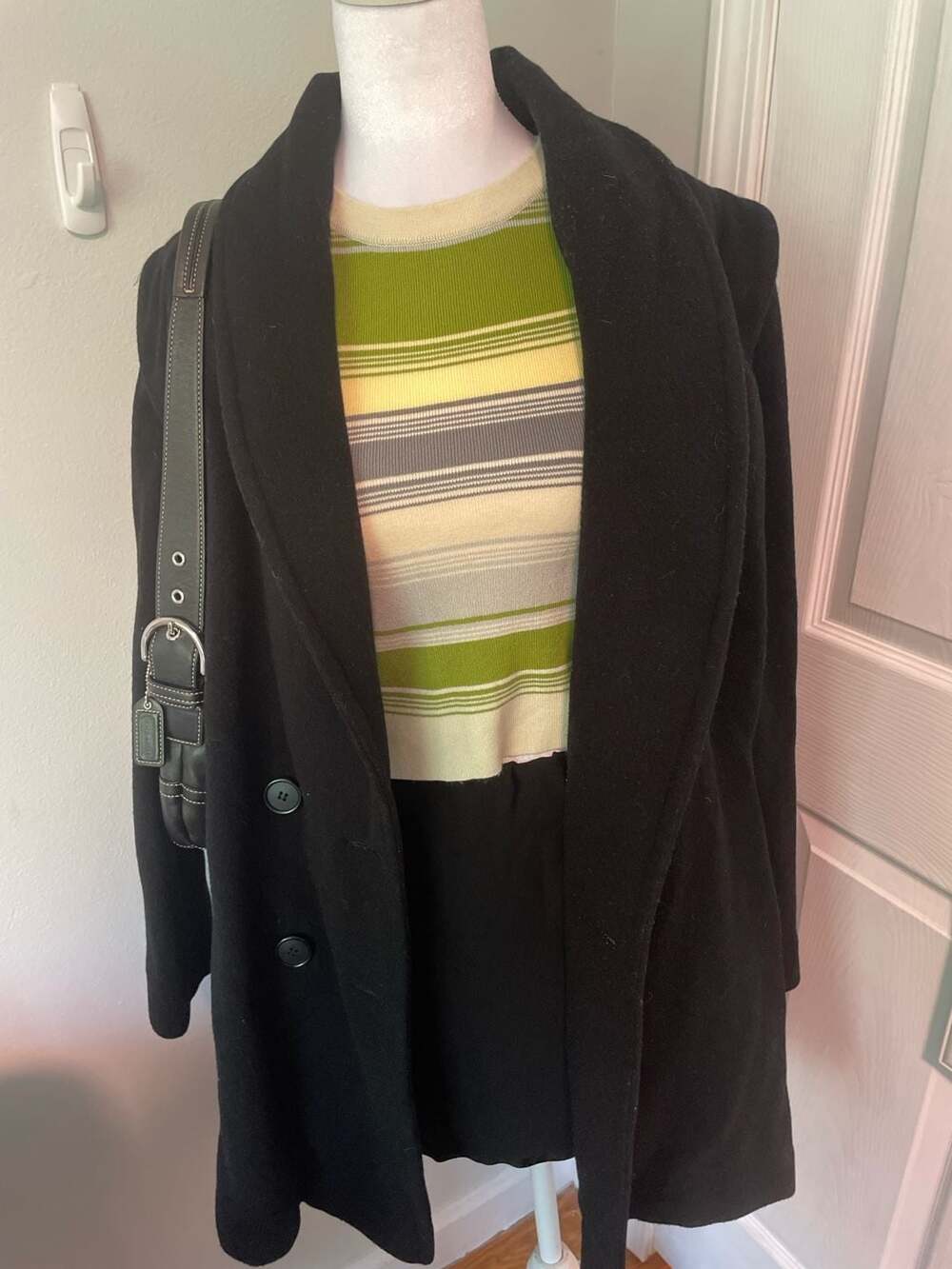 Herman Kay Vintage 100% Pure Wool Double-Breasted Black Coat